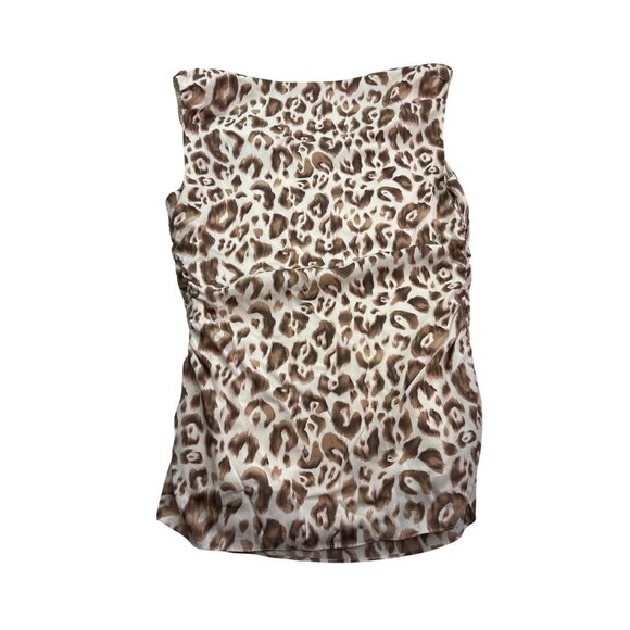 Ann Taylor Sleeveless Leopard Print Top 8 Ruched Brown Cream Lined Silk Blend - Picture 2 of 6